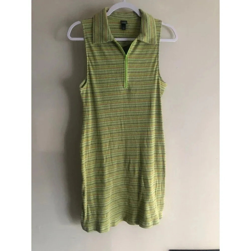 Wild Fable Women’s Polo Dress, Sleeveless Bodycon green striped - Size L